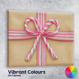 Pink Candy Cane Ribbon Gift Bow Christmas Present Illustration Canvas Wall Art Print Decor Picture Ready to Hang