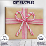 Pink Candy Cane Ribbon Gift Bow Christmas Present Illustration Canvas Wall Art Print Decor Picture Ready to Hang