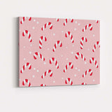 Cute Pink Candy Cane Christmas Seamless Repeat Pattern Canvas Wall Art Print Decor Picture Ready to Hang