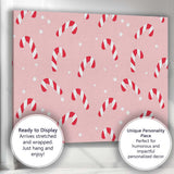 Cute Pink Candy Cane Christmas Seamless Repeat Pattern Canvas Wall Art Print Decor Picture Ready to Hang