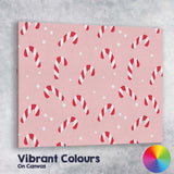 Cute Pink Candy Cane Christmas Seamless Repeat Pattern Canvas Wall Art Print Decor Picture Ready to Hang