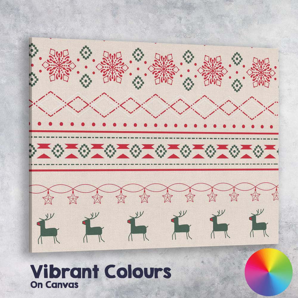 Scandinavian Christmas Fair Isle Reindeer Snowflake Nordic Pattern Canvas Wall Art Print Decor Picture Ready to Hang