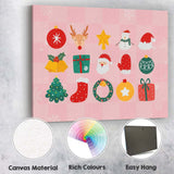 Cute Pink Christmas Icons Festive Holiday Collection Illustration Canvas Wall Art Print Decor Picture Ready to Hang