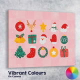 Cute Pink Christmas Icons Festive Holiday Collection Illustration Canvas Wall Art Print Decor Picture Ready to Hang