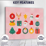 Cute Pink Christmas Icons Festive Holiday Collection Illustration Canvas Wall Art Print Decor Picture Ready to Hang