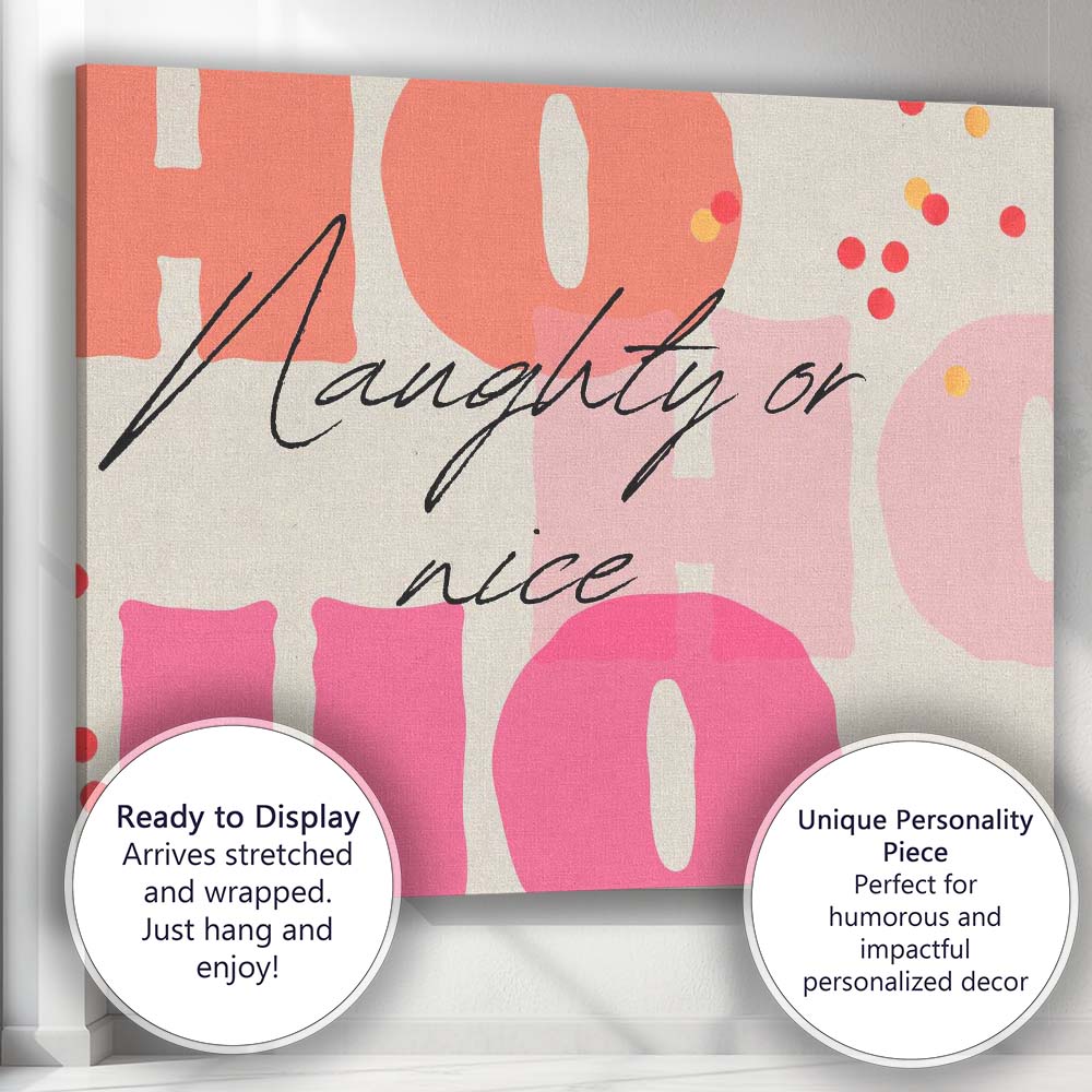 Naughty Or Nice Modern Christmas Typography Quote Canvas Wall Art Print Decor Picture Ready to Hang