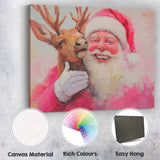 Festive Santa Claus With Reindeer Portrait Painterly Christmas Illustration Canvas Wall Art Print Decor Picture Ready to Hang