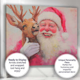 Festive Santa Claus With Reindeer Portrait Painterly Christmas Illustration Canvas Wall Art Print Decor Picture Ready to Hang