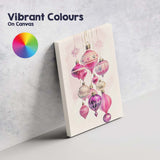 Elegant Pink Glass Christmas Baubles Hanging Watercolour Illustration Canvas Wall Art Print Decor Picture Ready to Hang