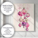 Elegant Pink Glass Christmas Baubles Hanging Watercolour Illustration Canvas Wall Art Print Decor Picture Ready to Hang