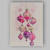 Elegant Pink Glass Christmas Baubles Hanging Watercolour Illustration Canvas Wall Art Print Decor Picture Ready to Hang