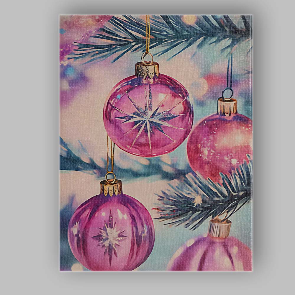 Luxury Pink Christmas Tree Baubles Festive Holiday Close Up Canvas Wall Art Print Decor Picture Ready to Hang