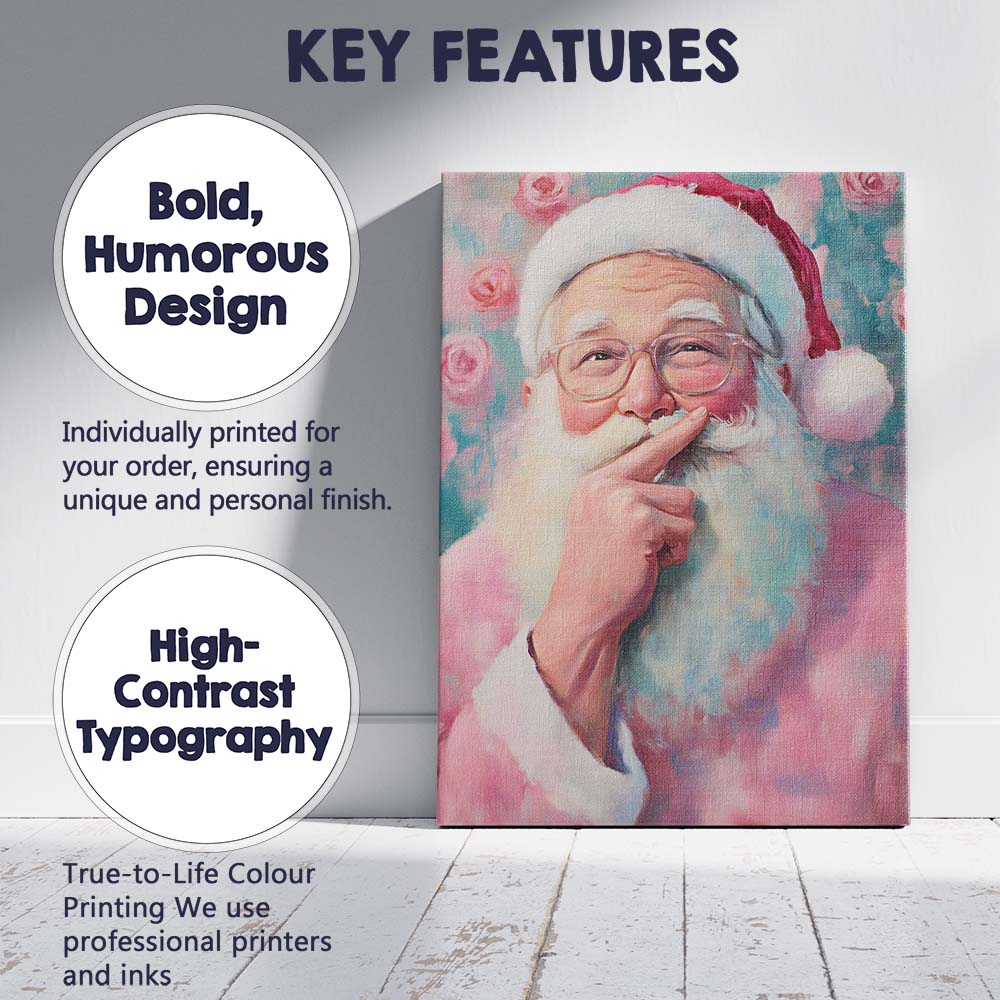 Whimsical Santa Claus Portrait With Glasses Pink Festive Painting Canvas Wall Art Print Decor Picture Ready to Hang