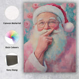Whimsical Santa Claus Portrait With Glasses Pink Festive Painting Canvas Wall Art Print Decor Picture Ready to Hang