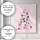 Minimalist Pink Christmas Tree Festive Icons Illustration Canvas Wall Art Print Decor Picture Ready to Hang