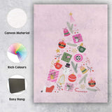 Minimalist Pink Christmas Tree Festive Icons Illustration Canvas Wall Art Print Decor Picture Ready to Hang