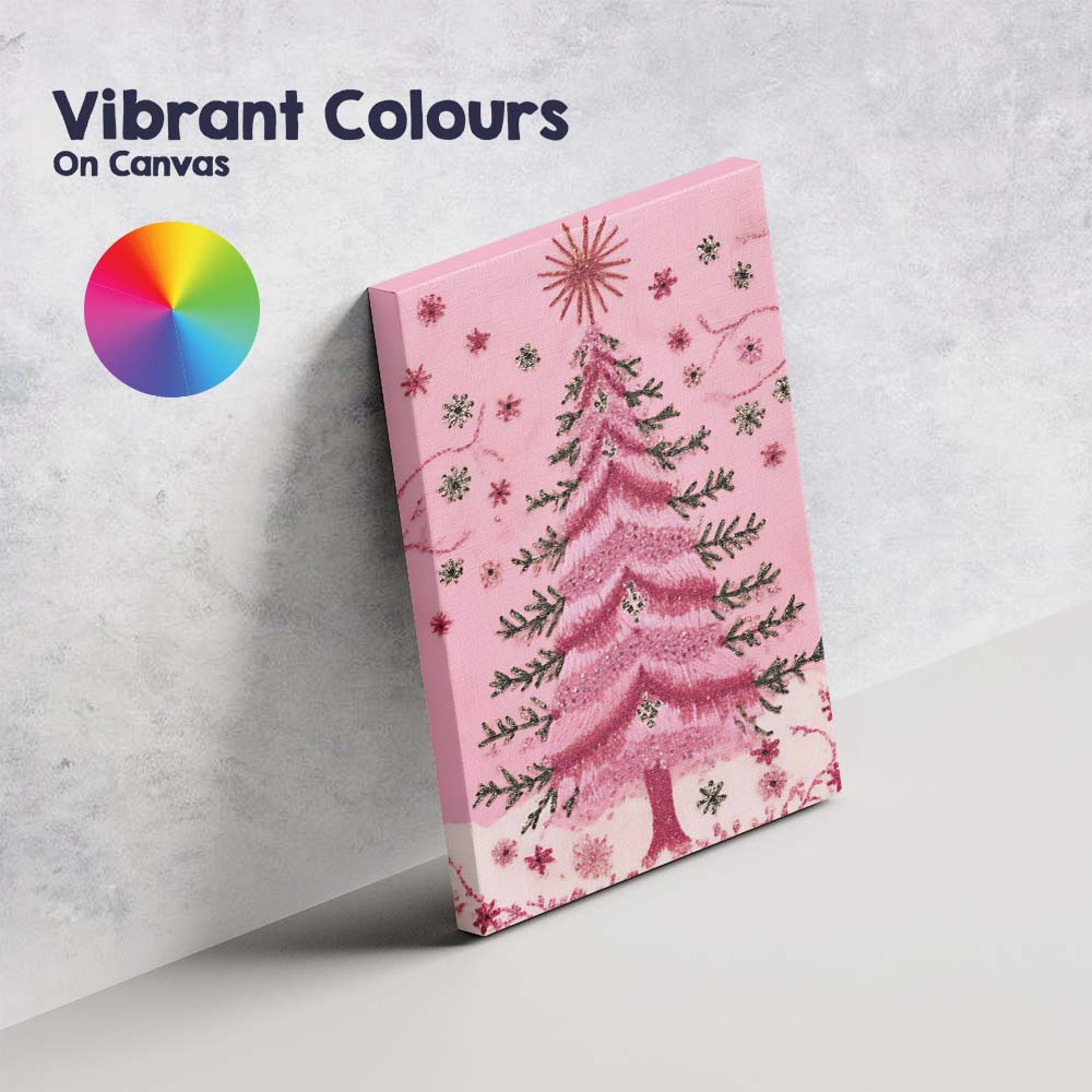 Glitter Pink Christmas Tree Sparkling Snowflake Festive Artwork Canvas Wall Art Print Decor Picture Ready to Hang