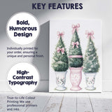 Watercolour Christmas Topiary Trees With Pink Bows Canvas Wall Art Print Decor Picture Ready to Hang