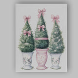 Watercolour Christmas Topiary Trees With Pink Bows Canvas Wall Art Print Decor Picture Ready to Hang