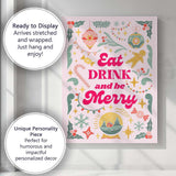 Retro Eat Drink And Be Merry Christmas Typography Canvas Wall Art Print Decor Picture Ready to Hang