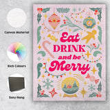 Retro Eat Drink And Be Merry Christmas Typography Canvas Wall Art Print Decor Picture Ready to Hang