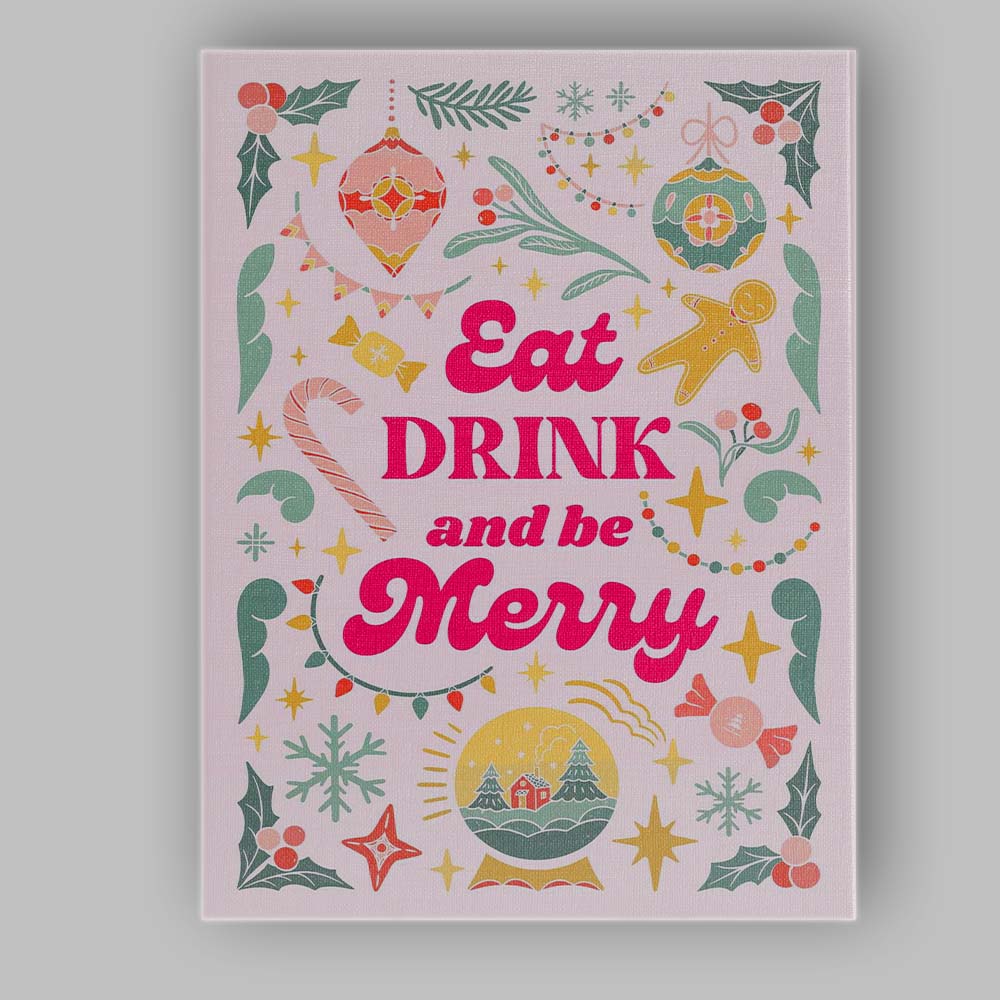 Retro Eat Drink And Be Merry Christmas Typography Canvas Wall Art Print Decor Picture Ready to Hang