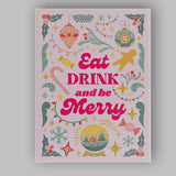 Retro Eat Drink And Be Merry Christmas Typography Canvas Wall Art Print Decor Picture Ready to Hang