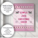 Pink Nordic Christmas Cheer Cross Stitch Typography Pattern Canvas Wall Art Print Decor Picture Ready to Hang