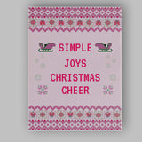 Pink Nordic Christmas Cheer Cross Stitch Typography Pattern Canvas Wall Art Print Decor Picture Ready to Hang