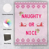 Pink Nordic Naughty Or Nice Christmas Typography Knitted Pattern Canvas Wall Art Print Decor Picture Ready to Hang