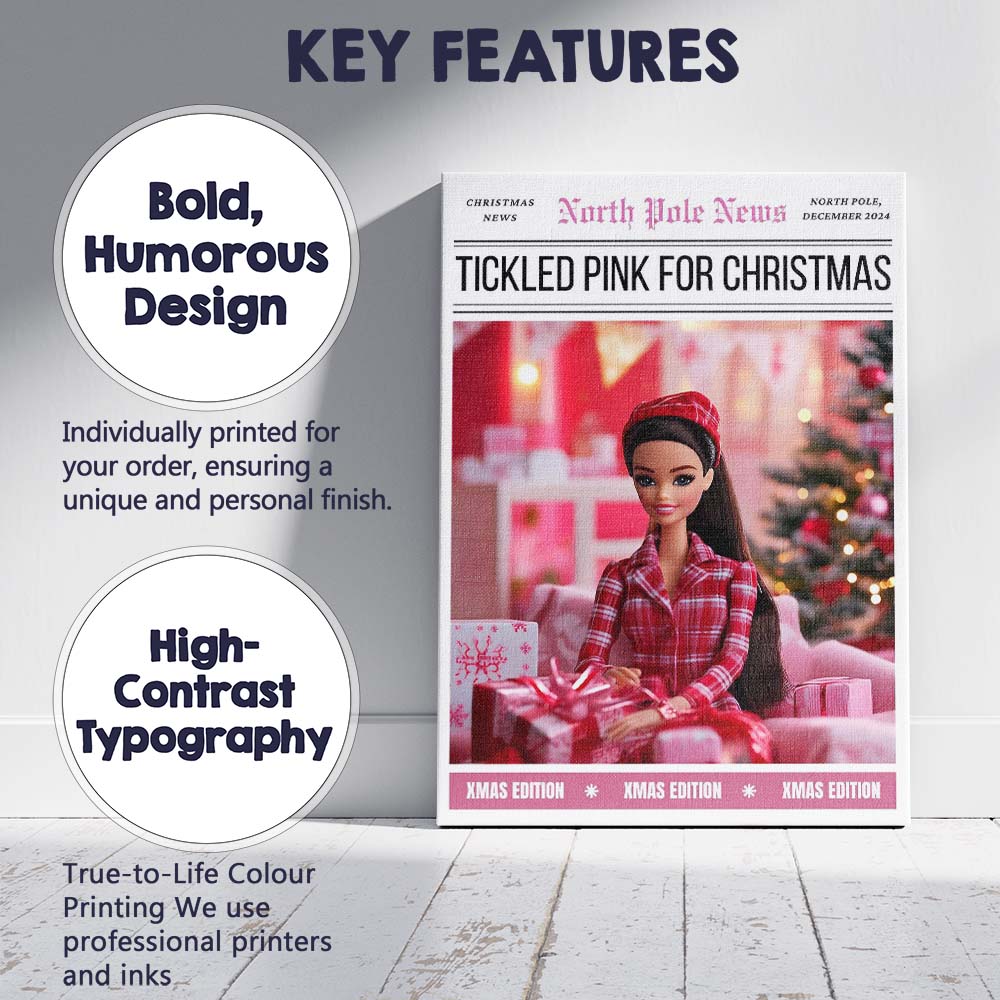 North Pole News Tickled Pink For Christmas Fashion Doll Cover Canvas Wall Art Print Decor Picture Ready to Hang