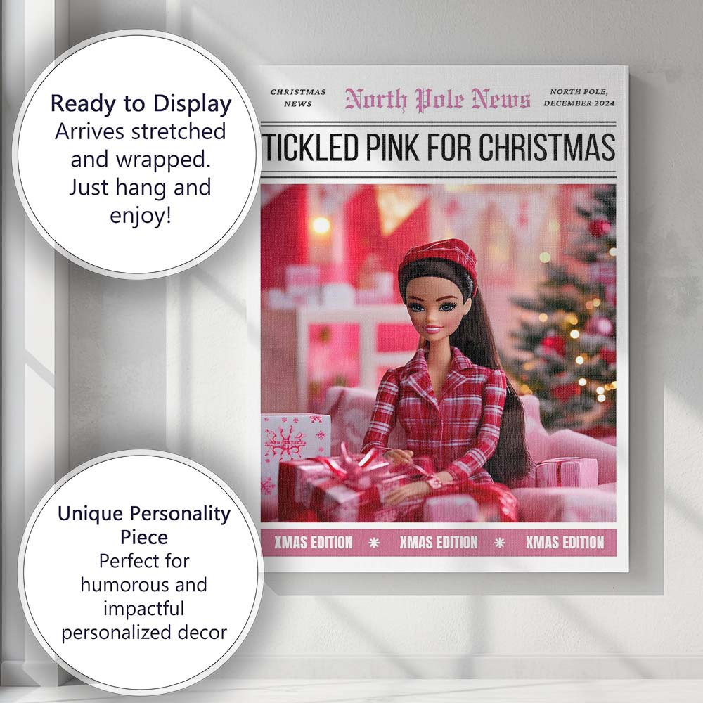 North Pole News Tickled Pink For Christmas Fashion Doll Cover Canvas Wall Art Print Decor Picture Ready to Hang