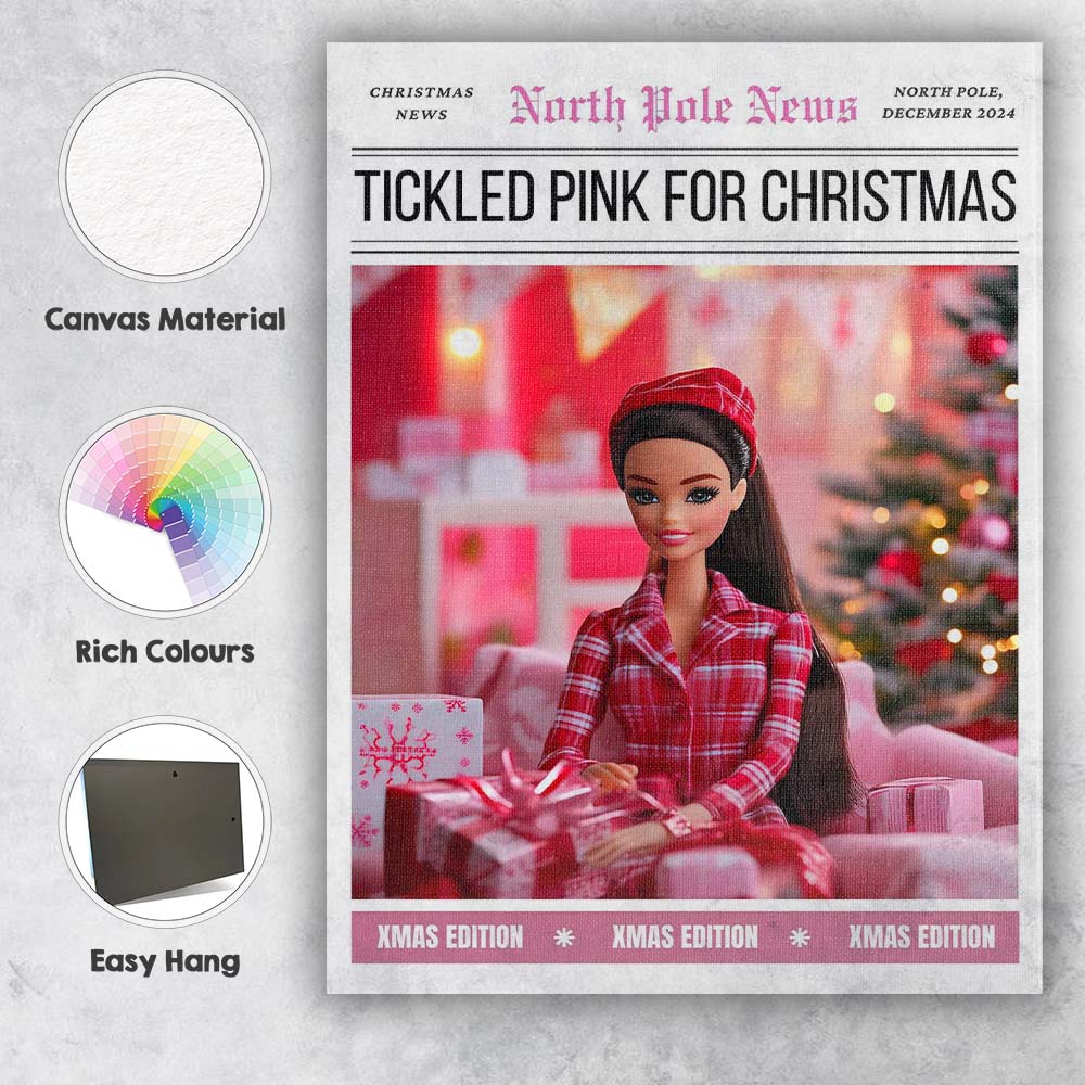 North Pole News Tickled Pink For Christmas Fashion Doll Cover Canvas Wall Art Print Decor Picture Ready to Hang