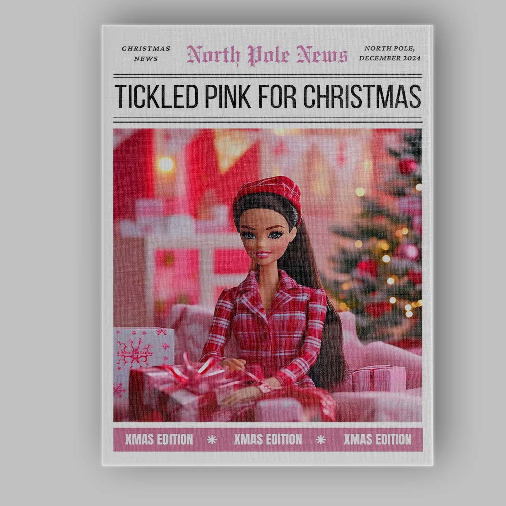 North Pole News Tickled Pink For Christmas Fashion Doll Cover Canvas Wall Art Print Decor Picture Ready to Hang