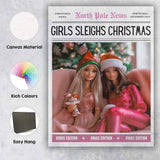 North Pole News Girls Sleighs Christmas Fashion Doll Cover Canvas Wall Art Print Decor Picture Ready to Hang