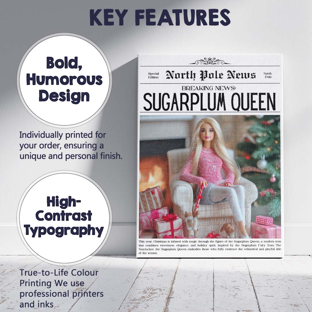 North Pole News Sugarplum Queen Christmas Fashion Doll Cover Canvas Wall Art Print Decor Picture Ready to Hang