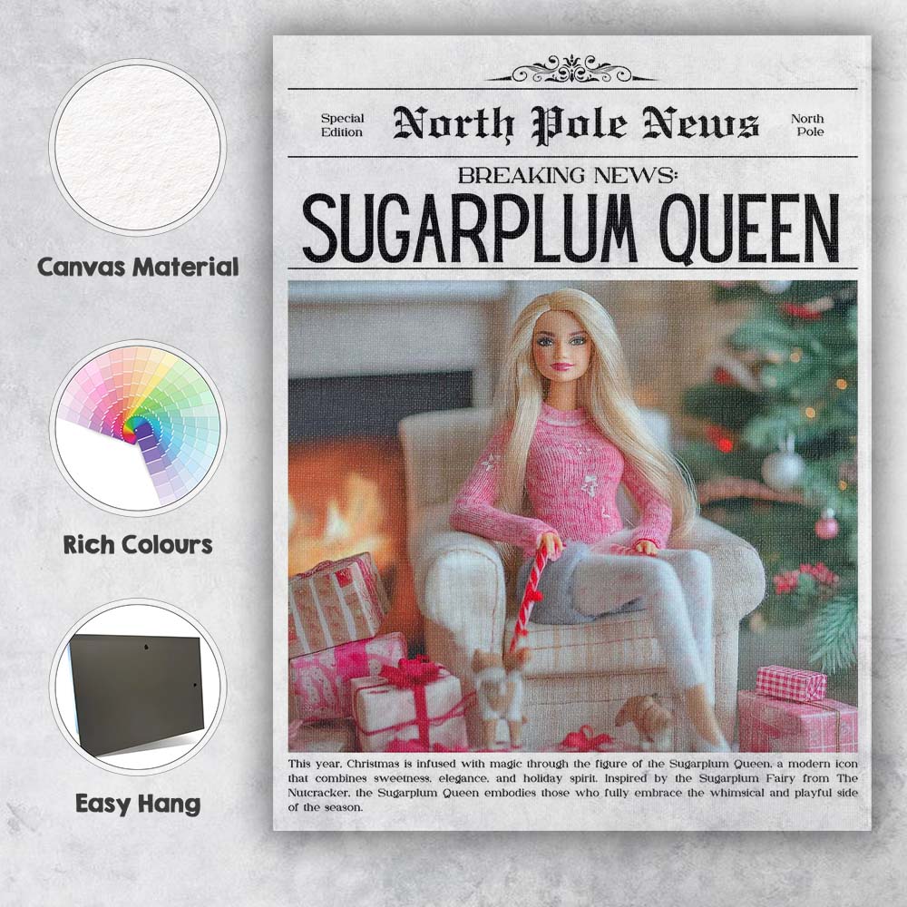 North Pole News Sugarplum Queen Christmas Fashion Doll Cover Canvas Wall Art Print Decor Picture Ready to Hang