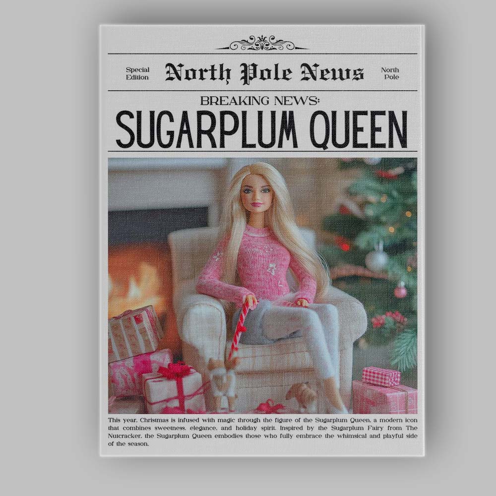 North Pole News Sugarplum Queen Christmas Fashion Doll Cover Canvas Wall Art Print Decor Picture Ready to Hang