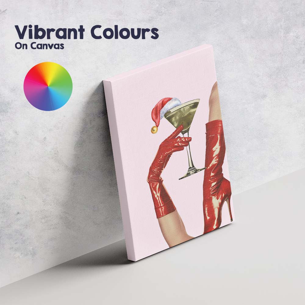 Festive Christmas Martini Cocktail Red Patent Boots Fashion Glam Canvas Wall Art Print Decor Picture Ready to Hang