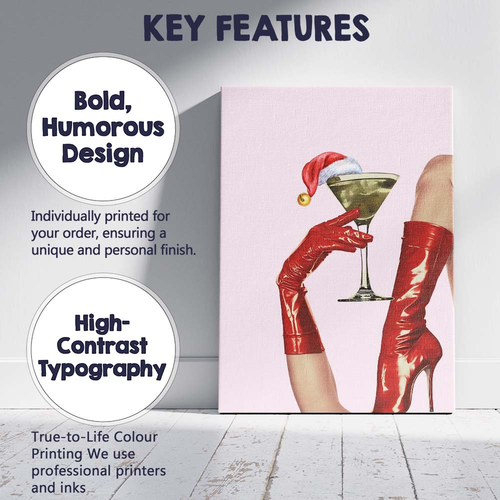 Festive Christmas Martini Cocktail Red Patent Boots Fashion Glam Canvas Wall Art Print Decor Picture Ready to Hang