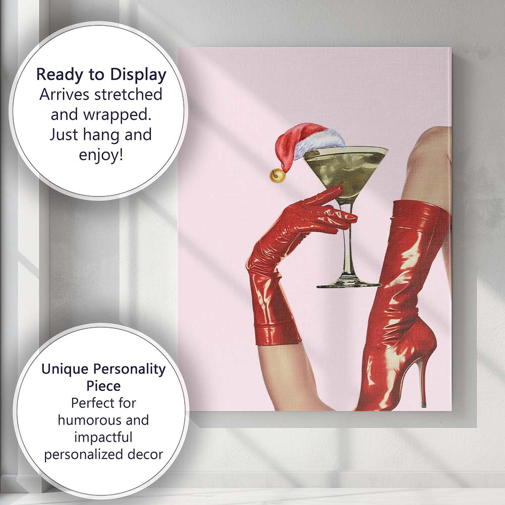 Festive Christmas Martini Cocktail Red Patent Boots Fashion Glam Canvas Wall Art Print Decor Picture Ready to Hang