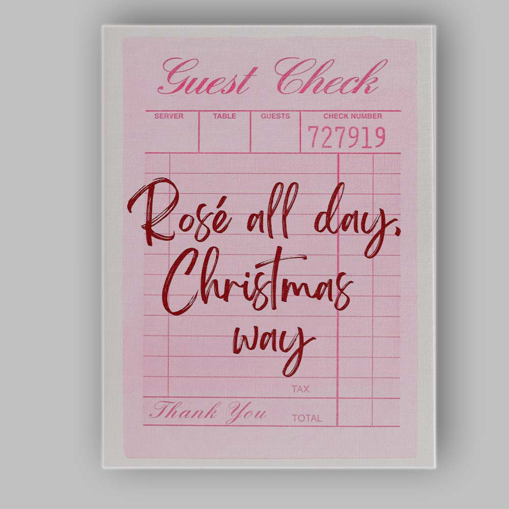 Rose All Day Christmas Way Retro Guest Check Typography Canvas Wall Art Print Decor Picture Ready to Hang