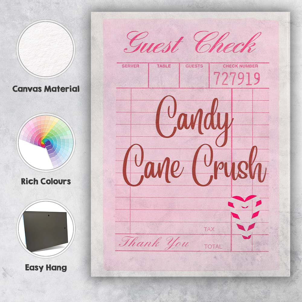 Candy Cane Crush Retro Guest Check Christmas Typography Canvas Wall Art Print Decor Picture Ready to Hang