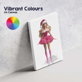 Pink Christmas Fashion Doll Santa Hat Glam Illustration Canvas Wall Art Print Decor Picture Ready to Hang