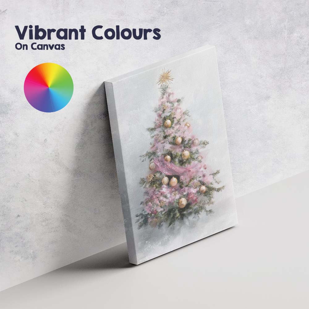 Pastel Pink Christmas Tree Gold Baubles Soft Painterly Canvas Wall Art Print Decor Picture Ready to Hang