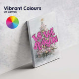Tis The Season Pink Christmas Tree Retro Typography Canvas Wall Art Print Decor Picture Ready to Hang
