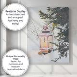 Pastel Pink Christmas Lantern Snow Covered Winter Forest Canvas Wall Art Print Decor Picture Ready to Hang