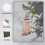 Pastel Pink Christmas Lantern Snow Covered Winter Forest Canvas Wall Art Print Decor Picture Ready to Hang