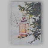 Pastel Pink Christmas Lantern Snow Covered Winter Forest Canvas Wall Art Print Decor Picture Ready to Hang