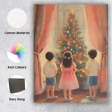 Children Admiring Christmas Tree Cosy Festive Family Painting Canvas Wall Art Print Decor Picture Ready to Hang